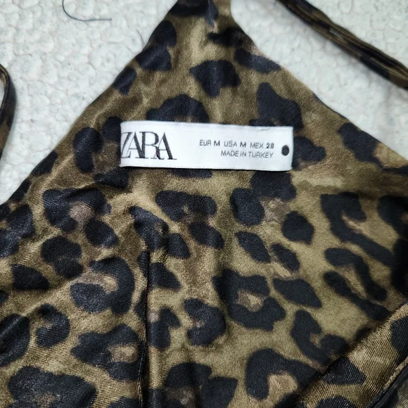 Zara‎ womens Leopard slip dress size M mini sleeveless V Neck Sexy Party 90's - Picture 6 of 9